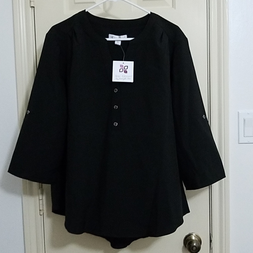 NWT Black Career Blouse w/ Fold Up Sleeves